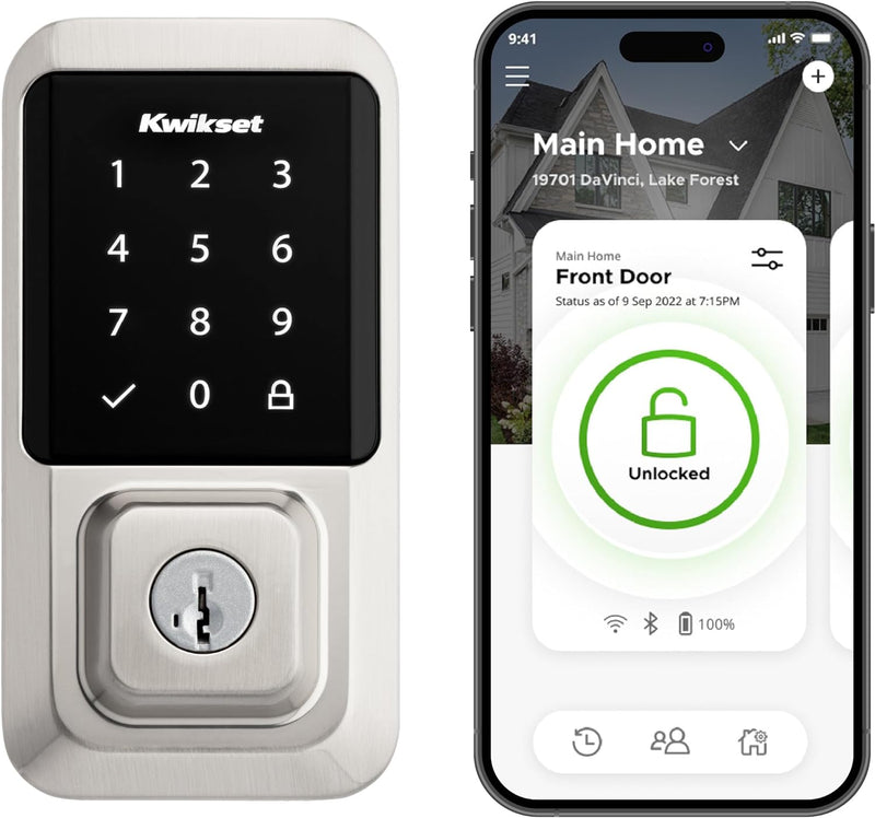 Kwikset 99390-001 Halo Wi-Fi Smart Lock Keyless Entry Electronic Touchscreen Deadbolt Featuring Smartkey Security, Satin Nickel