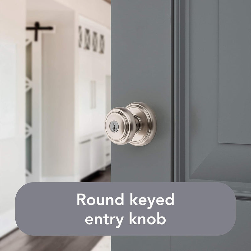 Baldwin Alcott, Entry Door Knob Handle with Keyed Lock Featuring Smartkey Re-Key Technology and Microban Protection, in Satin Nickel