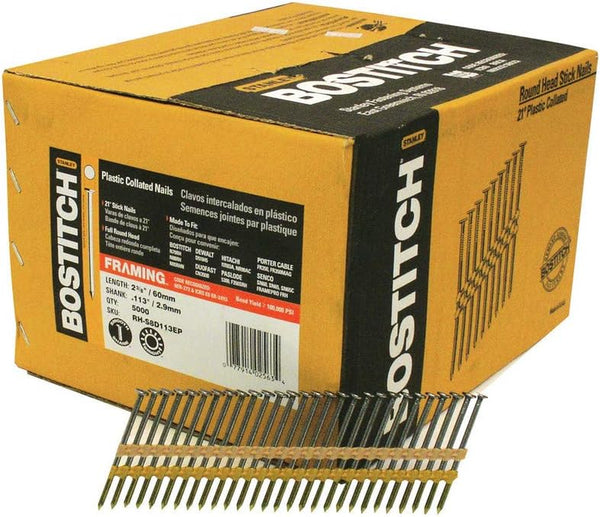 BOSTITCH Framing Nails, round Head, 2-3/8-Inch X .113-Inch by 21 Degree Plastic Collated, 5,000-Pack (RH-S8D113EP)