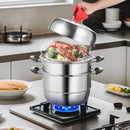 BENTISM Steamer Pot 11In/28Cm, 3 Tier Steamer Pot for Cooking with 8.5QT Stock Pot, Vegetable Steamer & 2 Steaming Tray, Food-Grade 304 Stainless Steel Food Steamer Cookware for Gas Electric Stove
