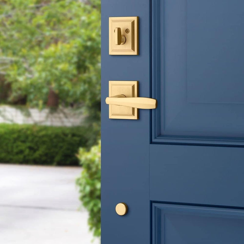 Baldwin Torrey Pines, Front Entry Handleset with Interior Lever, Featuring Smartkey Deadbolt Re-Key Technology and Microban Protection, in Satin Brass