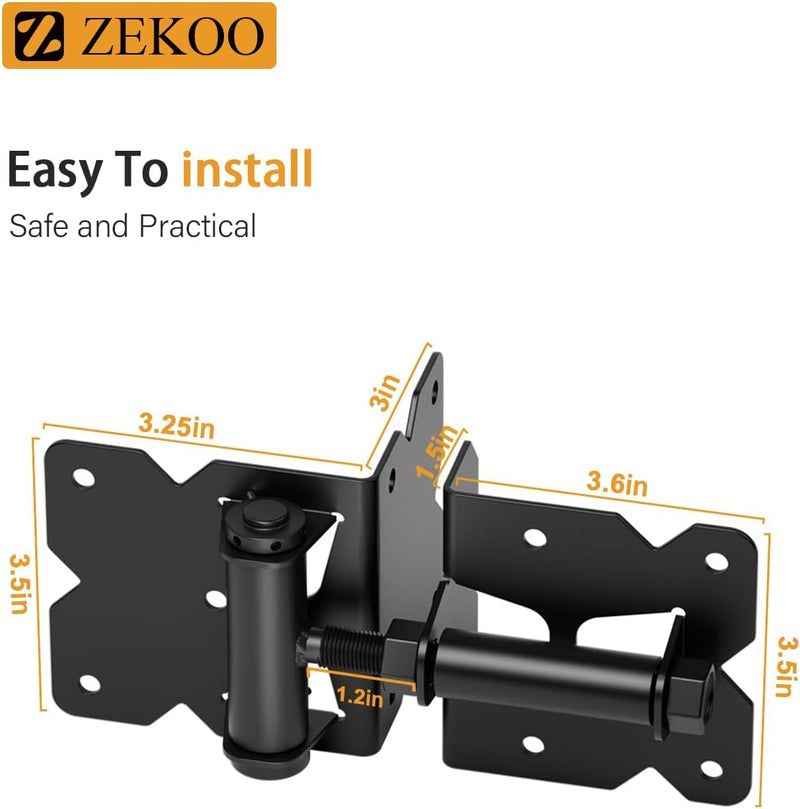 ZEKOO Self Closing Gate Hinges, Make for Stainless Steel 304, Rust Proof, Use for Vinyl Fence Gate and Wood Gate, Heavy Duty Gate Hinges(Black 2 Pieces)