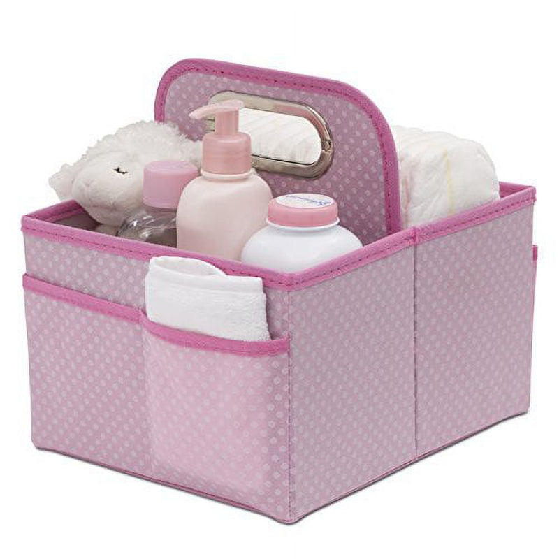 Portable Nursery Caddy - Essential Lightweight Storage Bin with Multiple Compartments - Easy Storage/Organization Solution, Barely Pink