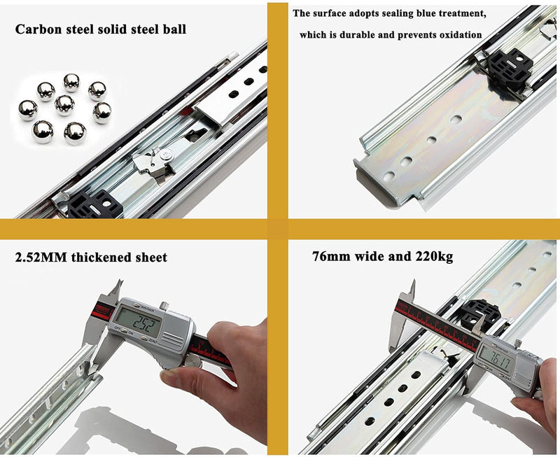 Heavy Duty Drawer Slides with Lock,Drawer Track,Full Extension Ball Bearing Heavy Duty Drawer Rails Runners Locking Side Mount 500 Lb Load Bearing Capacity 1-Pair