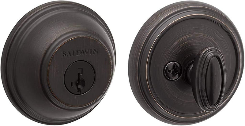 Baldwin Round, Single Cylinder Front Door Deadbolt Featuring Smartkey Re-Key Technology and Microban Protection, in Venetian Bronze