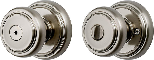 Baldwin Alcott, Interior Privacy Door Knob Handle for Bedroom/Bathroom, Keyless Door Lock with Microban Protection, in Satin Nickel