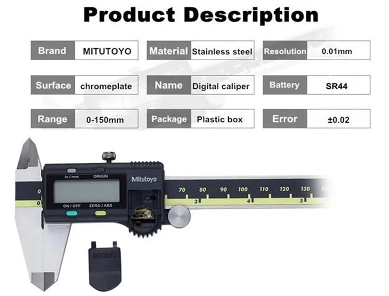 Mitutoyo 500-196-30 Advanced Onsite Sensor AOS Absolute Scale Digital Caliper 500 Series, 0" to 6"/0 to 150Mm Measuring Range, 0.0005"/0.01Mm Resolution, AOS