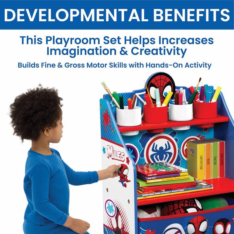 Spidey and His Amazing Friends 3-Piece Art & Play Toddler Room-In-A-Box by  – Includes Draw & Play Desk, Art & Storage Station & Fabric Toy Box, Blue