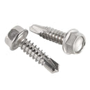 1/4" X 2" Hex Washer Head Self Drilling Screws, Self Tapping Sheet Metal Tek Screws, 410 Stainless Steel, 100 PCS