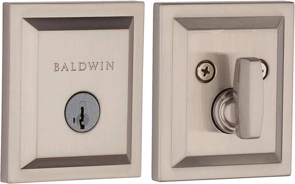 Baldwin Spyglass, Single Cylinder Front Door Deadbolt Featuring Smartkey Re-Key Technology and Microban Protection, in Satin Nickel