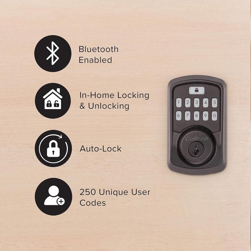 Kwikset 99420-002 Aura Bluetooth Programmable Keypad Door Lock Deadbolt Featuring Smartkey Security, Venetian Bronze