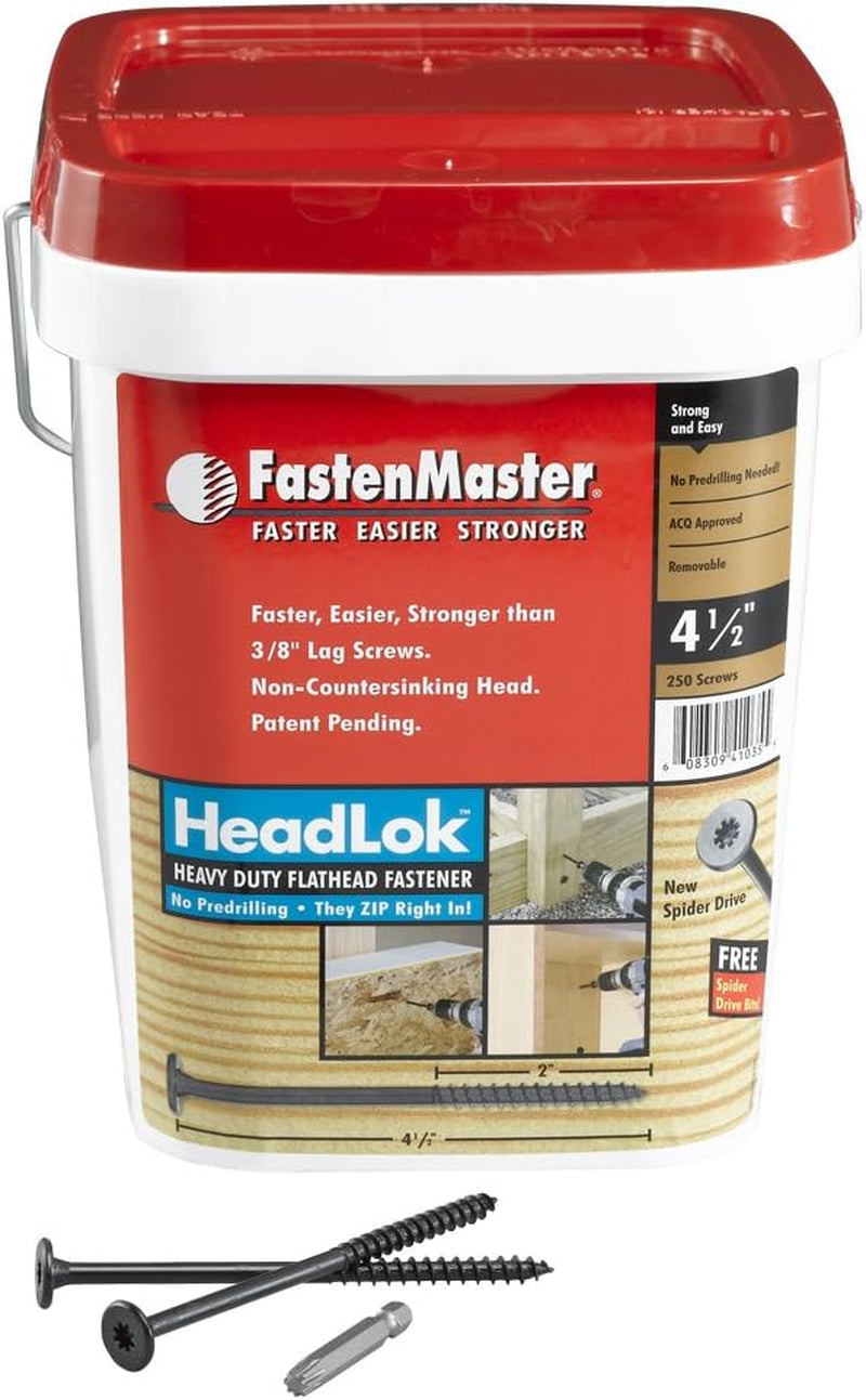 Fastenmaster FMHLGM412-250 Headlok Heavy-Duty Flathead Fastener, 4-1/2 Inches, 250-Count,Black