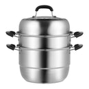 BENTISM Steamer Pot 11In/28Cm, 3 Tier Steamer Pot for Cooking with 8.5QT Stock Pot, Vegetable Steamer & 2 Steaming Tray, Food-Grade 304 Stainless Steel Food Steamer Cookware for Gas Electric Stove