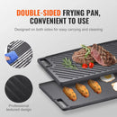 BENTISM 9.7"X16.7" Reversible Grill/Griddle ，Non-Stick Seasoned Double Play Grill Pan Cast Iron BBQ Flat Stove Top Griddle W/Hollow Handles, Black