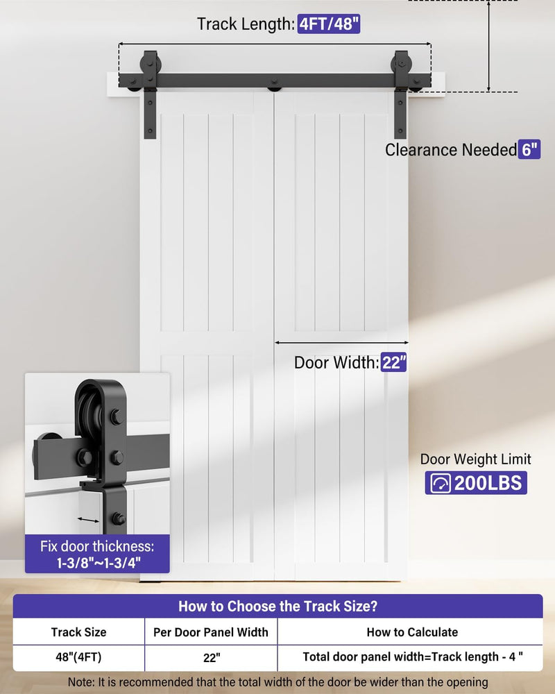 ZEKOO 48" Bifold Sliding Barn Door Hardware Track Kit Bi Fold Closet Door, Side Mount and Top Mount Roller, Smoothly Quietly, Easy to Install (Doors Not Included)