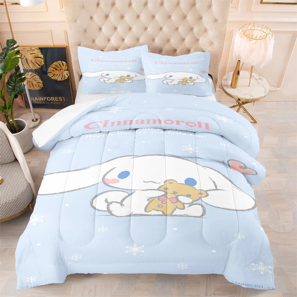 3 Piece Cartoon Cinnamoroll Comforter Set with 2 Pillowcases, Blue, Microfiber, Full Size