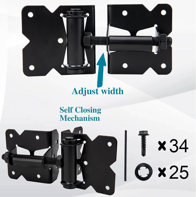 Self Locking Gate Latch and Gate Hinges Set Heavy Duty Hardware Hinges for Vinyl and Wood Fence with Installation Screws and Swing Adjuster Tool Heavy Duty 1 Gate Latch 2 Gate Hinges