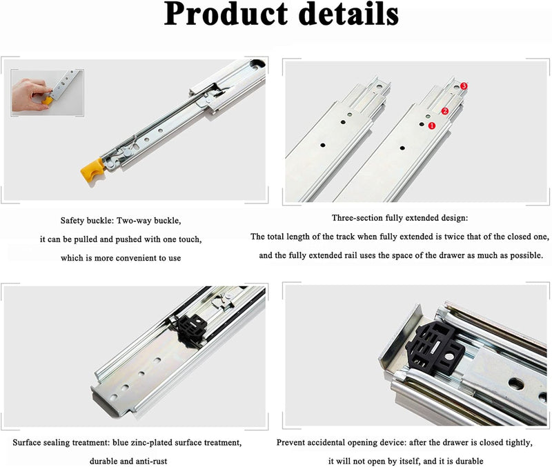 Heavy Duty Drawer Slides with Lock,Drawer Track,Full Extension Ball Bearing Heavy Duty Drawer Rails Runners Locking Side Mount 500 Lb Load Bearing Capacity 1-Pair