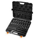 BENTISM 3/8" Drive Impact Socket Set, SAE 1/4"-3/4" and Metric 6-19Mm 90 Piece Socket Set, 6 Point Cr-Mo Alloy Steel for Auto Repair, Includes Extension Bars Universal Joint Adapter Lock Storage Case