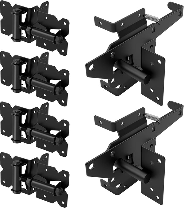 ZEKOO Stainless Steel Gate Hardware Kit, Self Closing Gate Hinges and Latch, Rust Proof, Use for Vinyl Fence Gate and Wood Fences Gate, Heavy Duty 2 Gate Latches 4 Gate Hinges (Black)