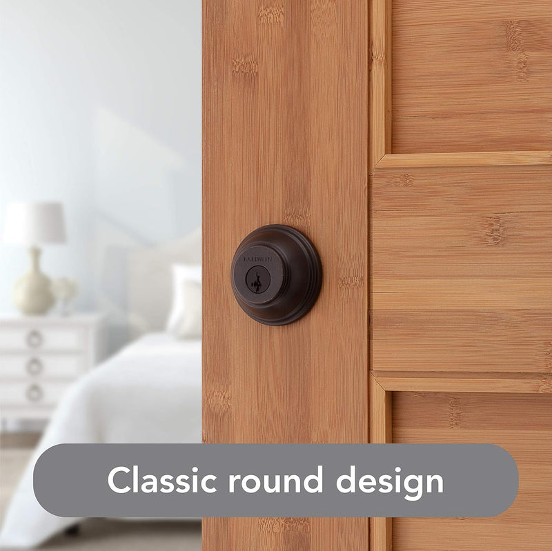 Baldwin Round, Single Cylinder Front Door Deadbolt Featuring Smartkey Re-Key Technology and Microban Protection, in Venetian Bronze