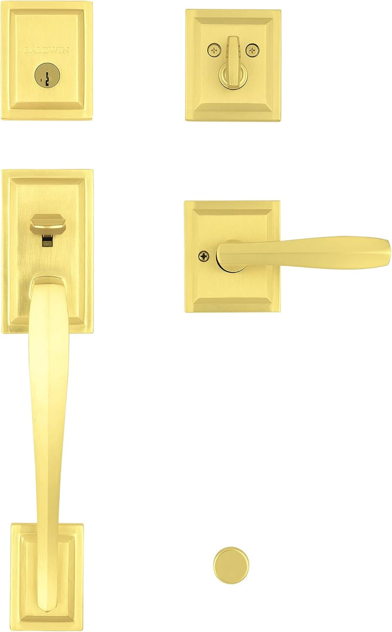 Baldwin Torrey Pines, Front Entry Handleset with Interior Lever, Featuring Smartkey Deadbolt Re-Key Technology and Microban Protection, in Satin Brass