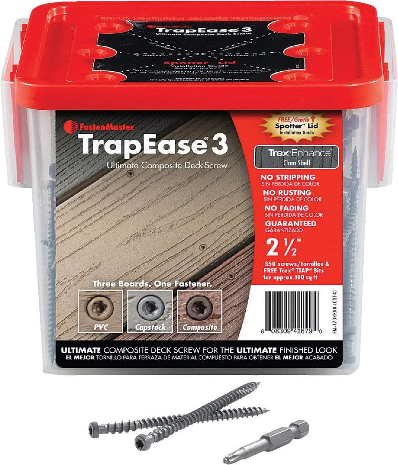 Fastenmaster Trapease 3 Deck Screws for Composite, PVC & Capstock Decking - 350 Count - 2-1/2" Screws in Pebble Grey