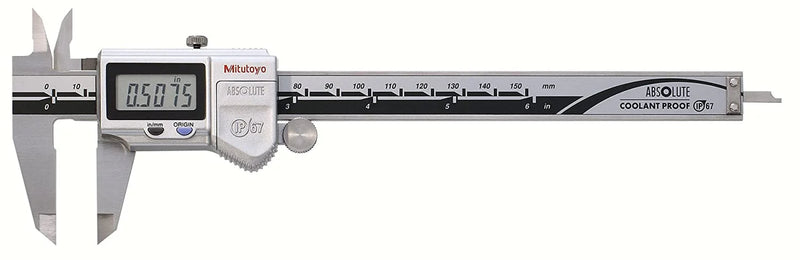 Mitutoyo Digital Calipers, Battery Powered, Inch/Metric, for Inside, Outside, Depth and Step Measurements, Stainless Steel, 0"/0Mm-6"/150Mm Range, +/-0.001"/0.01Mm Accuracy, 0.0005"/0.01Mm Resolution, Meets IP67 Specifications Standard