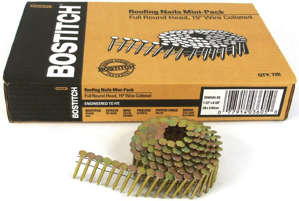 BOSTITCH 1-1/2-Inch Smooth Shank 15? Coil Roofing Nails, 7,200-Qty.