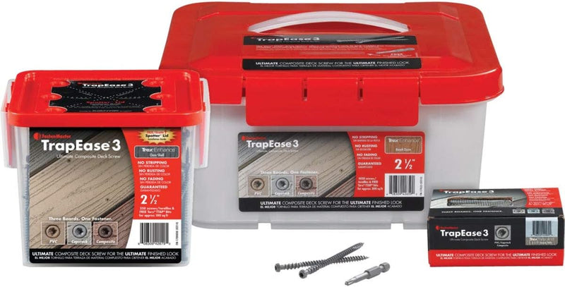 Fastenmaster Trapease 3 Deck Screws for Composite, PVC & Capstock Decking - 350 Count - 2-1/2" Screws in Pebble Grey