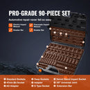 BENTISM 3/8" Drive Impact Socket Set, SAE 1/4"-3/4" and Metric 6-19Mm 90 Piece Socket Set, 6 Point Cr-Mo Alloy Steel for Auto Repair, Includes Extension Bars Universal Joint Adapter Lock Storage Case