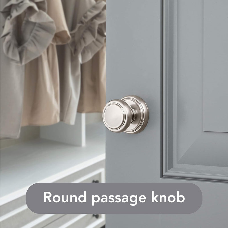 Baldwin Alcott, Interior Passage Door Knob for Hallway/Closet/Rooms, Non-Locking Door Handle with Microban Protection, in Satin Nickel