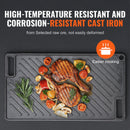 BENTISM 9.7"X16.7" Reversible Grill/Griddle ，Non-Stick Seasoned Double Play Grill Pan Cast Iron BBQ Flat Stove Top Griddle W/Hollow Handles, Black