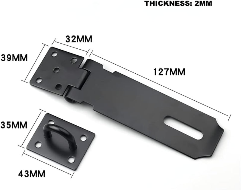 Door Hasp Latch 5 Inch Clasp Gate Lock Latch Stainless Steel Door Bolt Latch,Black Matte Finish