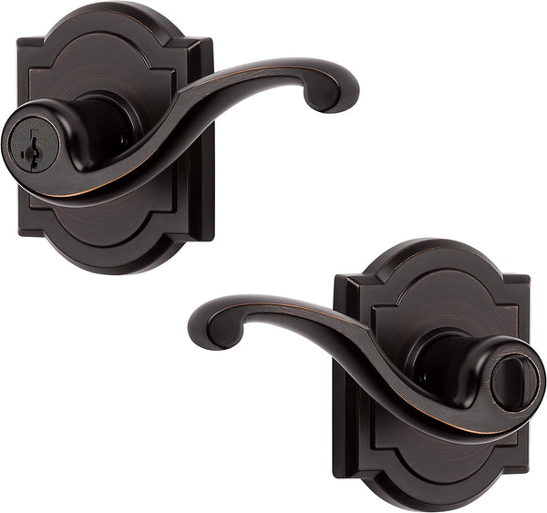 Baldwin Madrina, Entry Door Handle Reversible Lever with Keyed Lock Featuring Smartkey Re-Key Technology, in Venetian Bronze