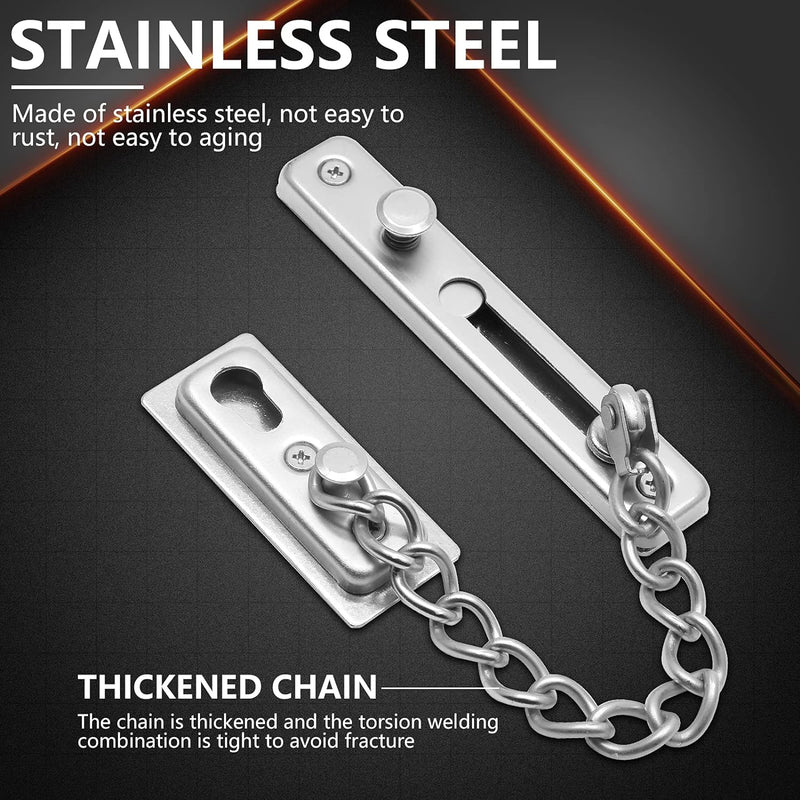 2 Pack Door Chain Lock Door Chain Guard with Spring, Anti-Theft Press Lock, Stainless Steel Heavy Duty Security Chain Locks for Door, Window and Home Security - Silver