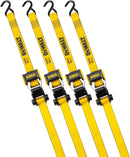 DEWALT DXBC18004 Black/Yellow 1.25" X 12' Ratchet Tie down Straps - Light-Weight Cargo Hauling (1800 Lb Break Strength), 4 Pack