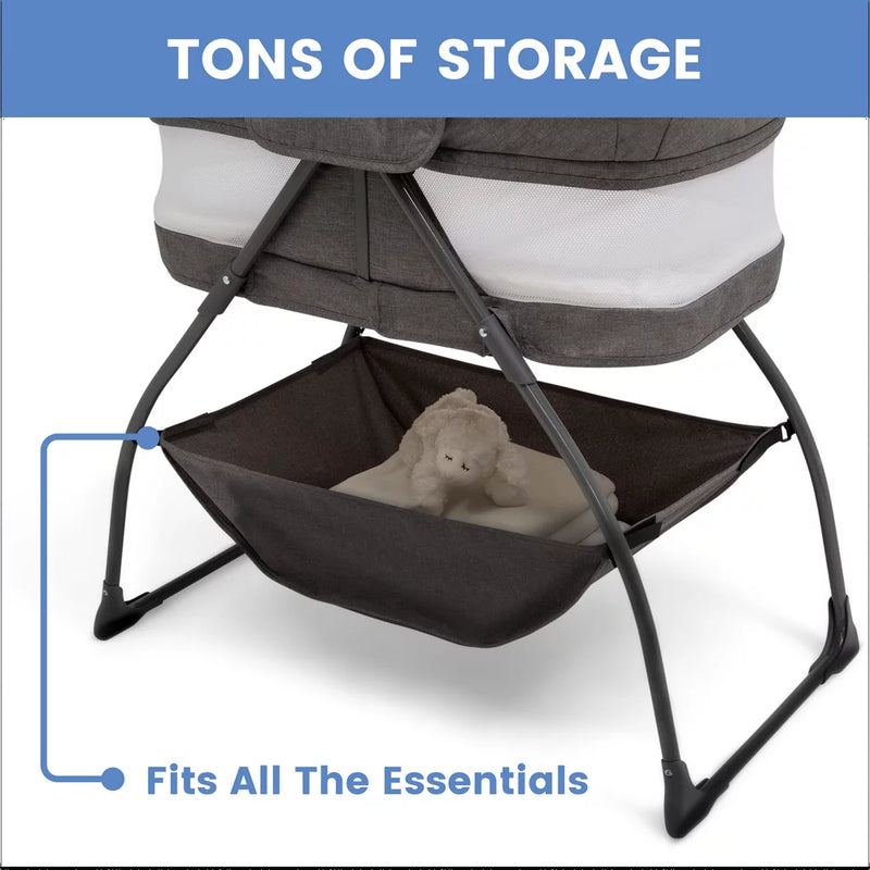 Travelmate Compact Fold Bassinet - Features Lights, Sounds and Vibration, Grey Tweed