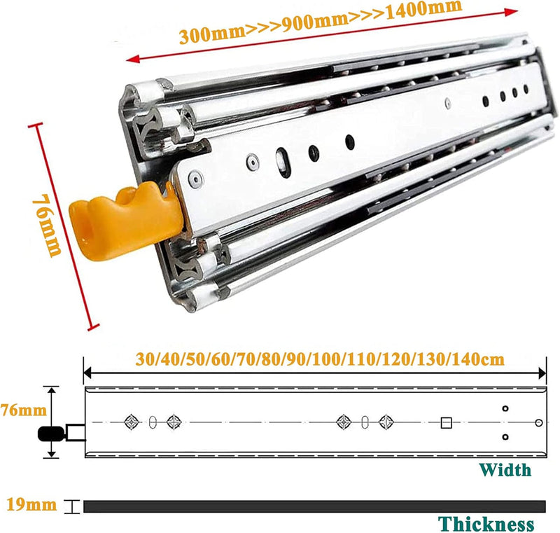 Heavy Duty Drawer Slides with Lock,Drawer Track,Full Extension Ball Bearing Heavy Duty Drawer Rails Runners Locking Side Mount 500 Lb Load Bearing Capacity 1-Pair