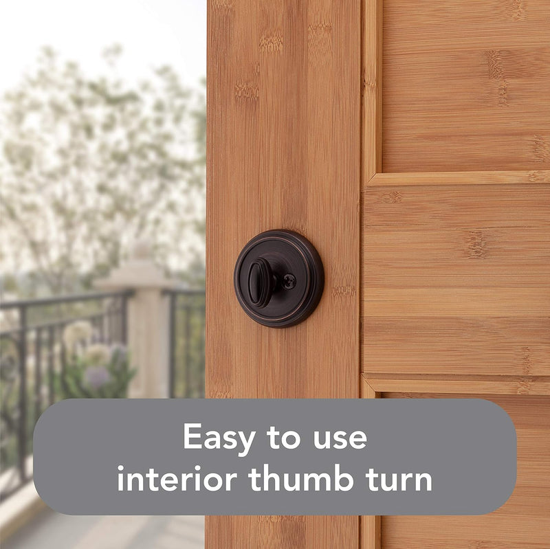 Baldwin Round, Single Cylinder Front Door Deadbolt Featuring Smartkey Re-Key Technology and Microban Protection, in Venetian Bronze