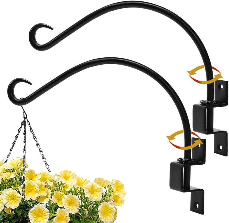 Swivel Plant Hangers Outdoor (2 Pack 16 Inches) - Black Iron Plant Hanging Hook Bracket for Flowers Baskets Planter Pots Bird Feeder Lanterns Wind Chimes