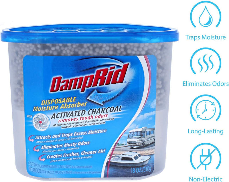 Damprid Fragrance Free Disposable Moisture Absorber for Boats and Rvs with Activated Charcoal – 18 Oz.; Odor Absorber & Remover