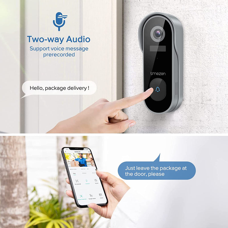 Wireless Video Doorbell Camera, TMEZON 1080P HD Wifi Doorbell Camera with Chime, Two-Way Audio, PIR Motion Detection, IP65 Waterproof, Night Vision, Cloud Storage, 2.4Ghz Wifi