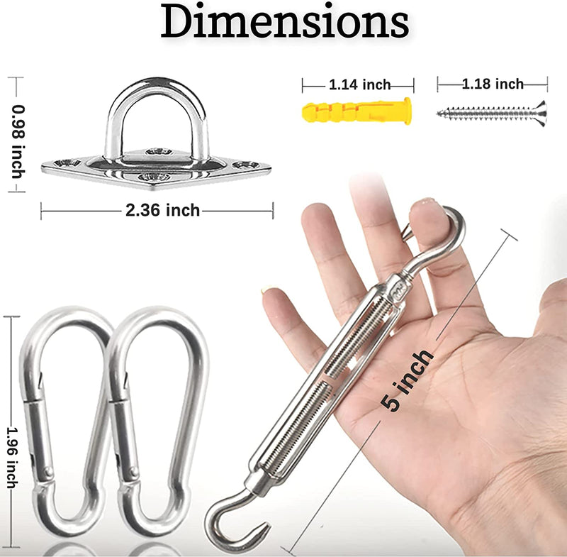 UCINNOVATE Shade Sail Hardware Kit 5 Inch for Sun Shade Sail Installation, 304 Stainless Steel Mounting Hardware for Rectangle/Square/Triangle Shade Sail in Patio Lawn Garden Outdoor Canopy