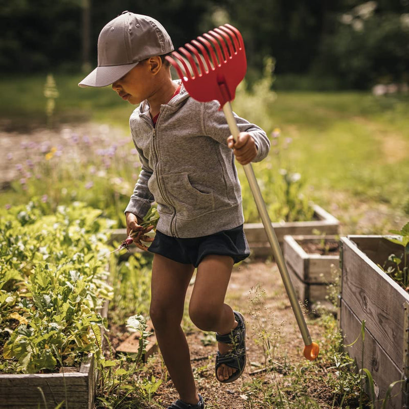 Fiskars 375400-1002 Kids’ Essential Landscaping Rake and Shovel Garden Set (2 Piece), Red/Green