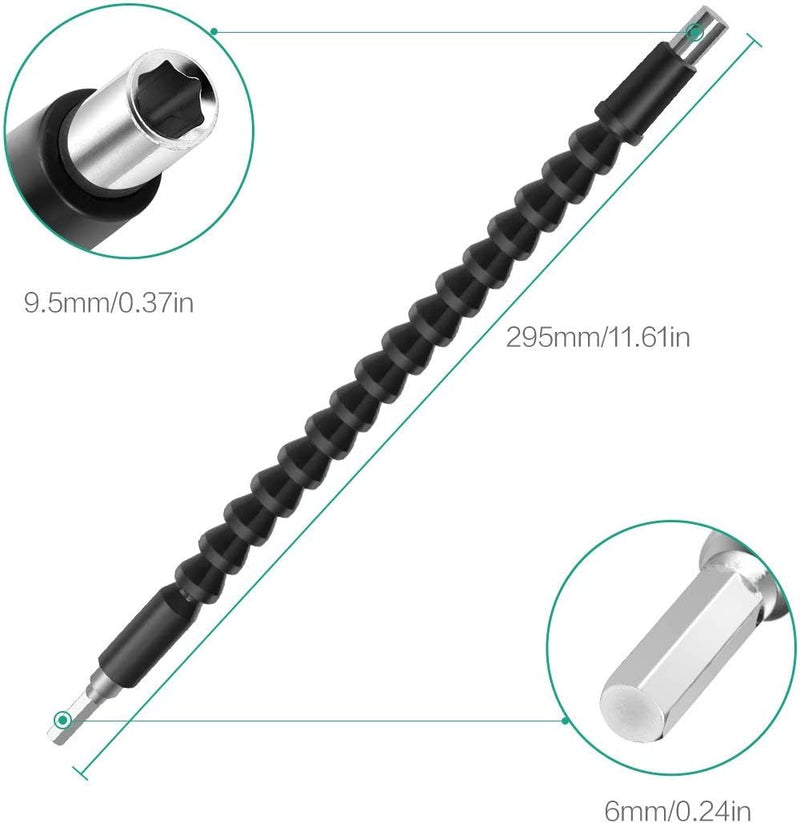 Flexible Drill Bit Extension, Screwdriver Soft Shafts, 11.61 Inches Universal Drill Connection, Screwdriver Bit Holder for Power Drill, 2 Pack