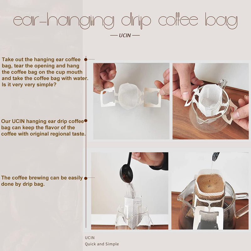 100Pcs Portable Coffee Filter Paper Bag Single Serve Food Grade Hanging Ear Drip Coffee Bag Perfect for Home,Office,Travel, Camping