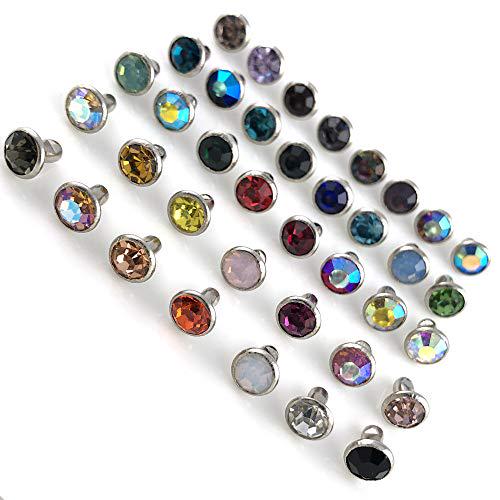 100 Sets 6MM Mixed Colors Cz Crystal Rivets Rhinestone Rivets Studs Rapid Rivets Silver Color Spots Studs for Leather Craft DIY Making