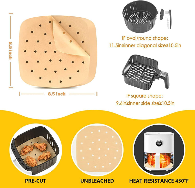  100 Pack Round Air Fryer Liners with Holes for Air