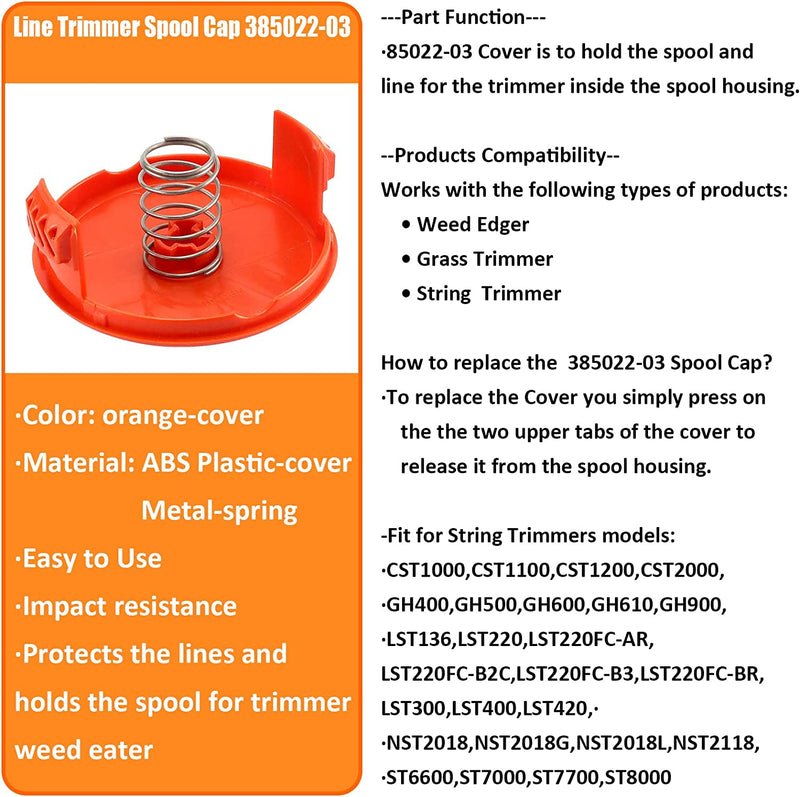Spool & Spool Cap For BLACK+DECKER GH400 GH500 GH600 GH900 String Trimmer  Parts 